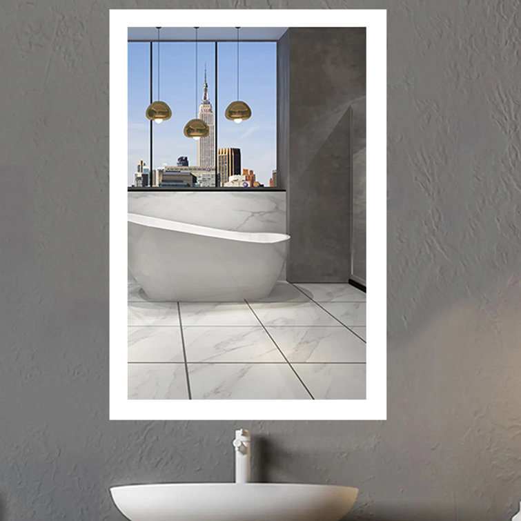 Orren Ellis Elin 24"X 36" Modern & Contemporary Frameless Lighted Bathroom / Vanity Mirror